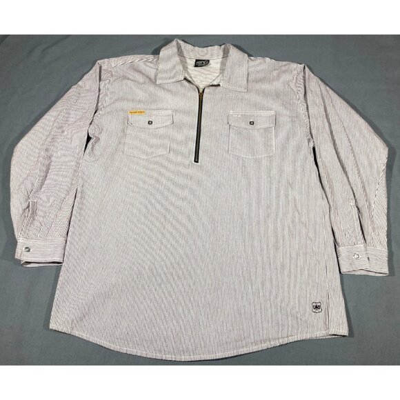 Prison Blues Work Shirt Mens L Gray White Hickory Stripe 1/2 Zip Long Sleeve USA - Picture 1 of 9